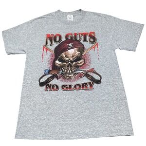 Vintage Y2K‎ No Guts No Glory Pirate Skull Sword Dagger T-Shirt Size Medium